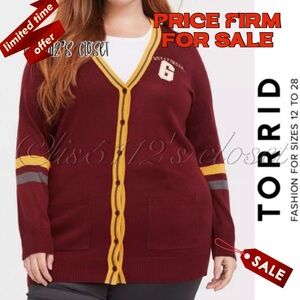Torrid x Harry Potter Gryffindor Dark Red Varsity Boyfriend Cardigan 3X 22 24